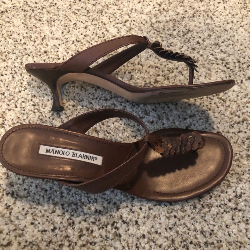 Manolo Blahnik kitten heel sandals, size 9.5